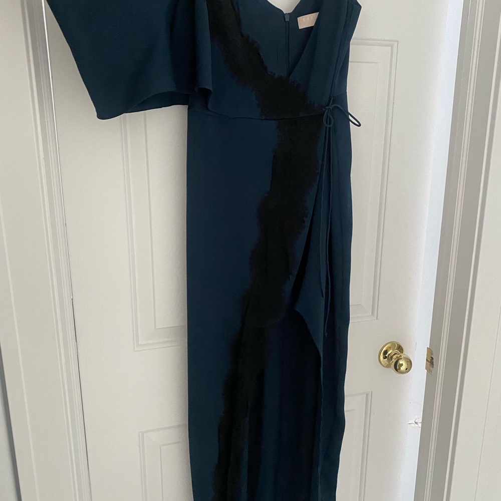 KEEPSAKE the Label One Shoulder Dress in Black and Teal